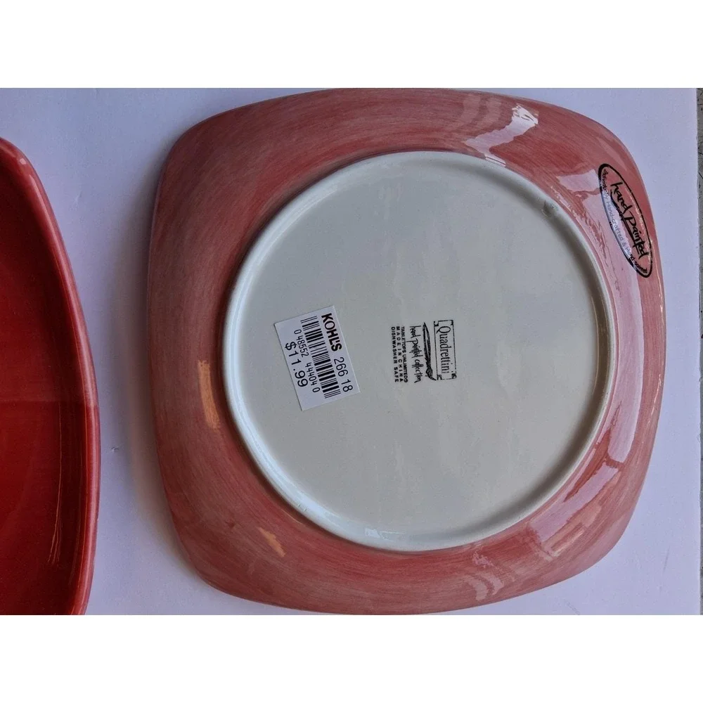 4 Tabletops Unlimited Quadrettini red hand painted Square   Salad‎ Plate  B4